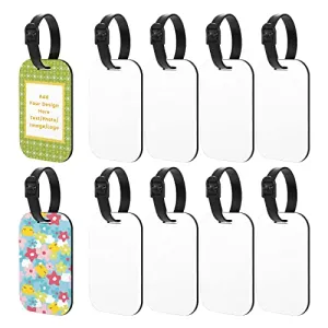 10pcs Sublimation Blanks Luggage Tags with Strap, White Blank Backpack Travel Bag Baggage Tags Double Sided MDF Rectangle Name ID Card Label Tag