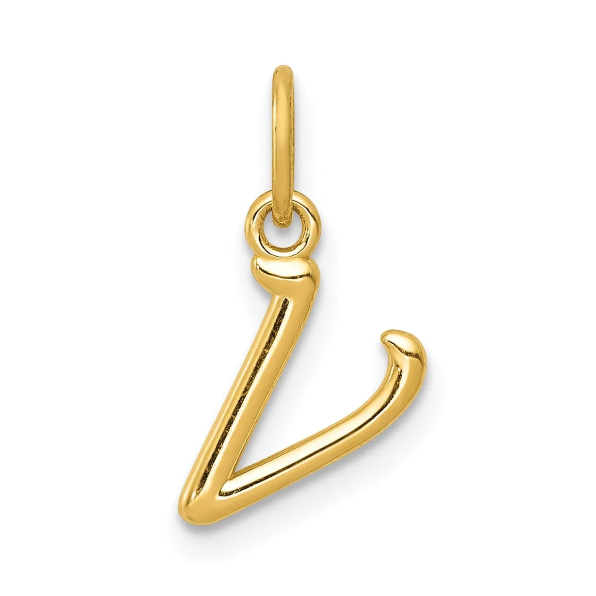 14K Yellow Gold Lower Case Script Letter V Initial Pendant