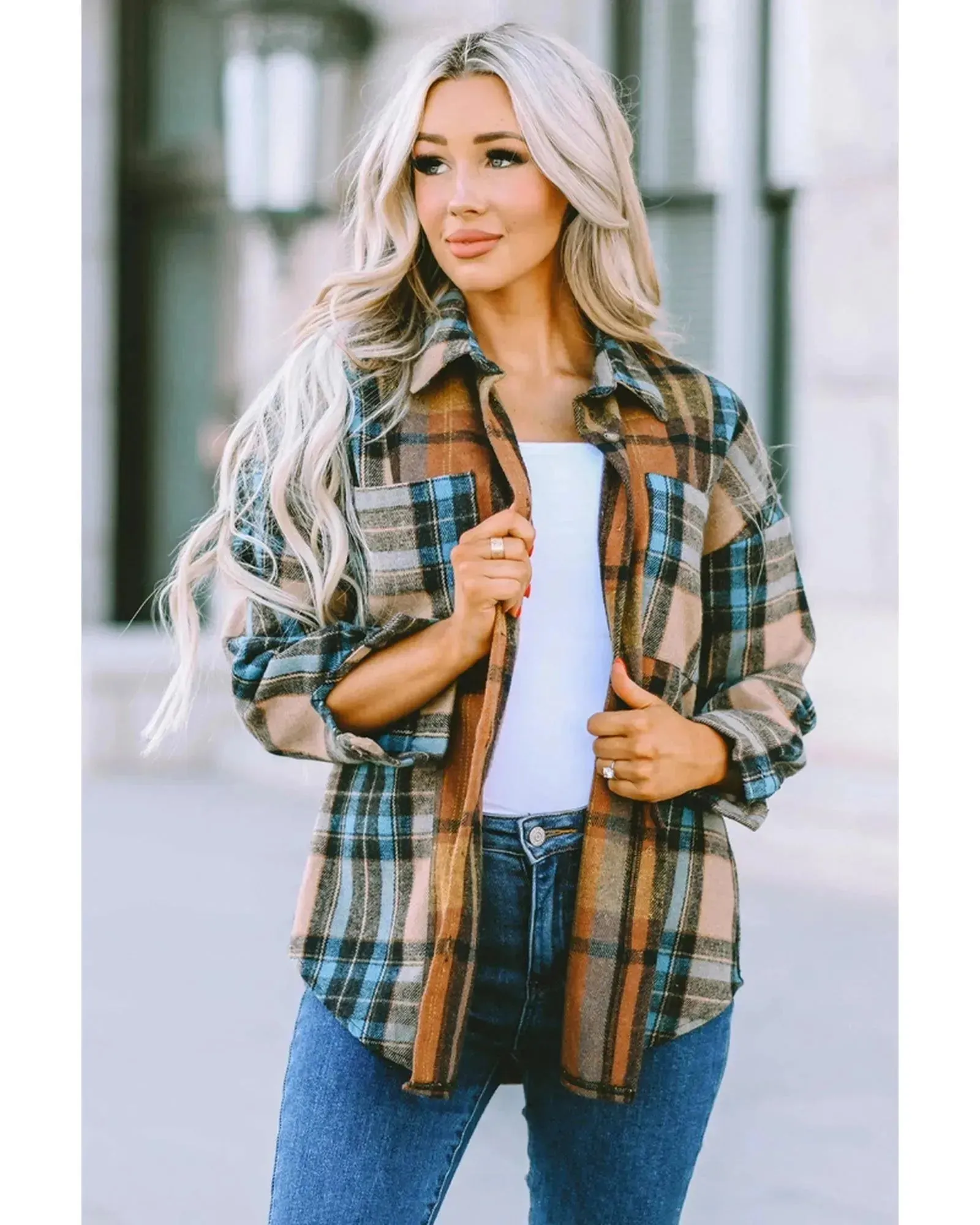 Azura Exchange Color Block Plaid Shirt with Buttoned Details - XL