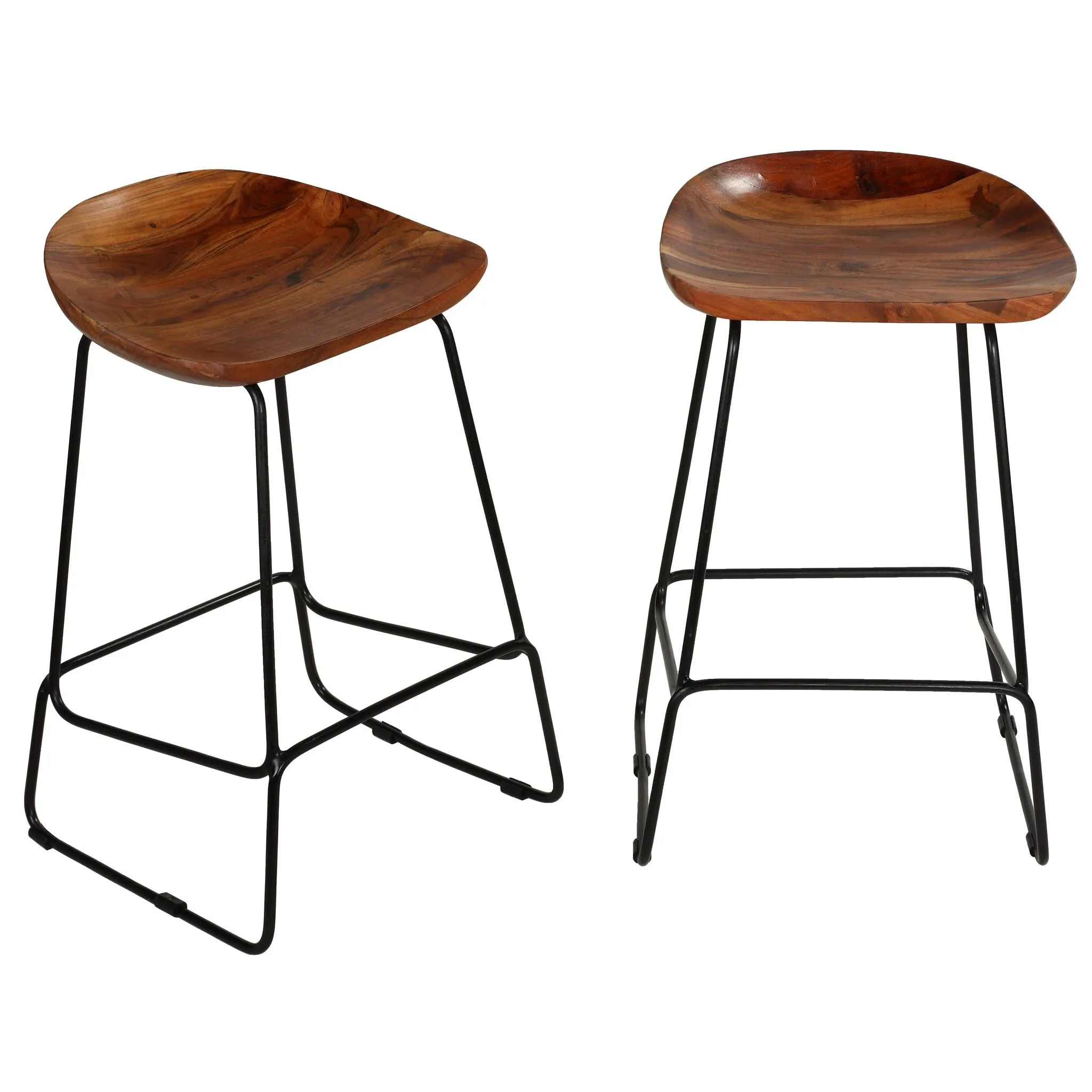 Bare Decor Dumas Solid Wood Barstool 30" Height , Black Metal Base, Set of 2