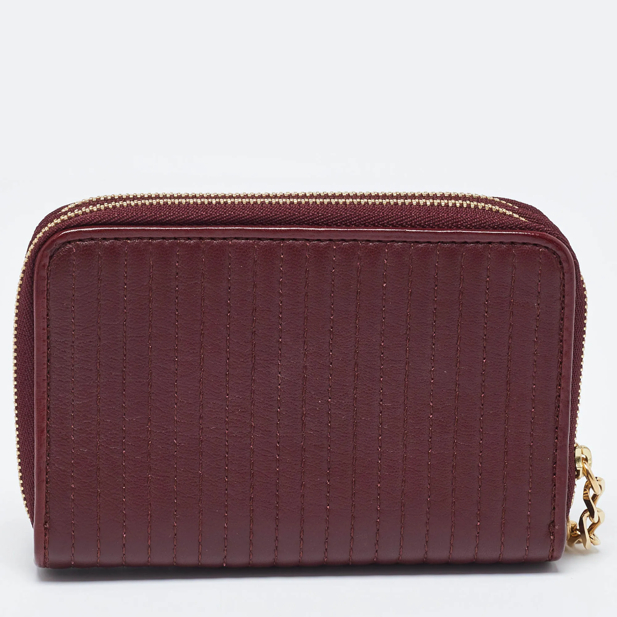 BURBERRY Burgundy Leather Double Zip Compact Wallet