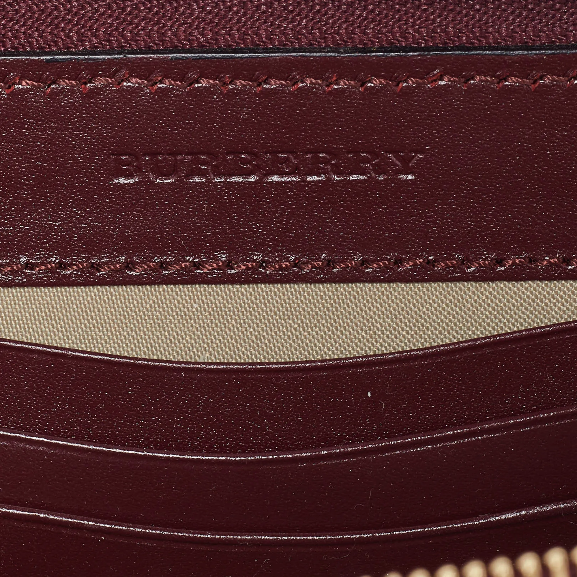 BURBERRY Burgundy Leather Double Zip Compact Wallet