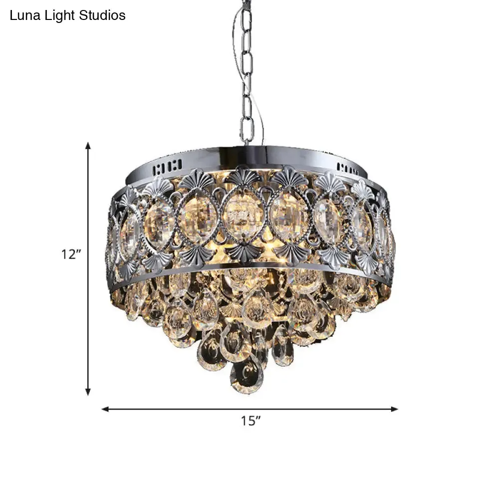 Contemporary Crystal Chandelier: 4-Light Round Ceiling Light in Chrome