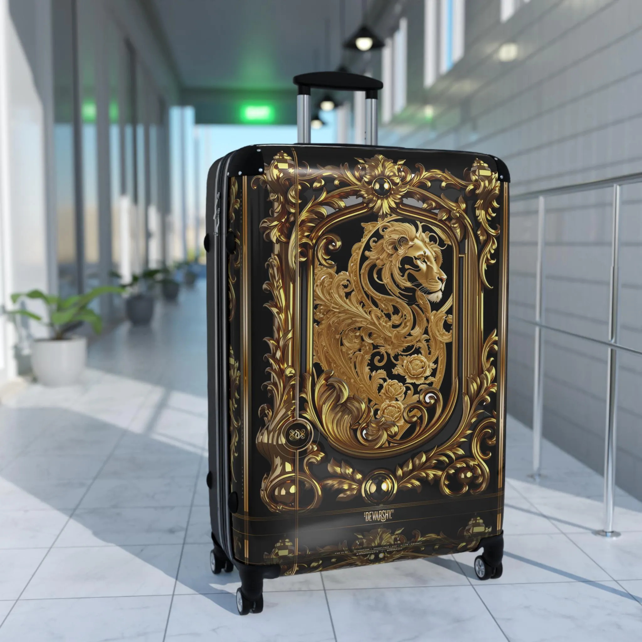 Decorative Gold Suitcase Baroque Travel Luggage Carry-on Suitcase Luxury Hard Shell Suitcase Ornate Lion Travel Suitcase | X3481