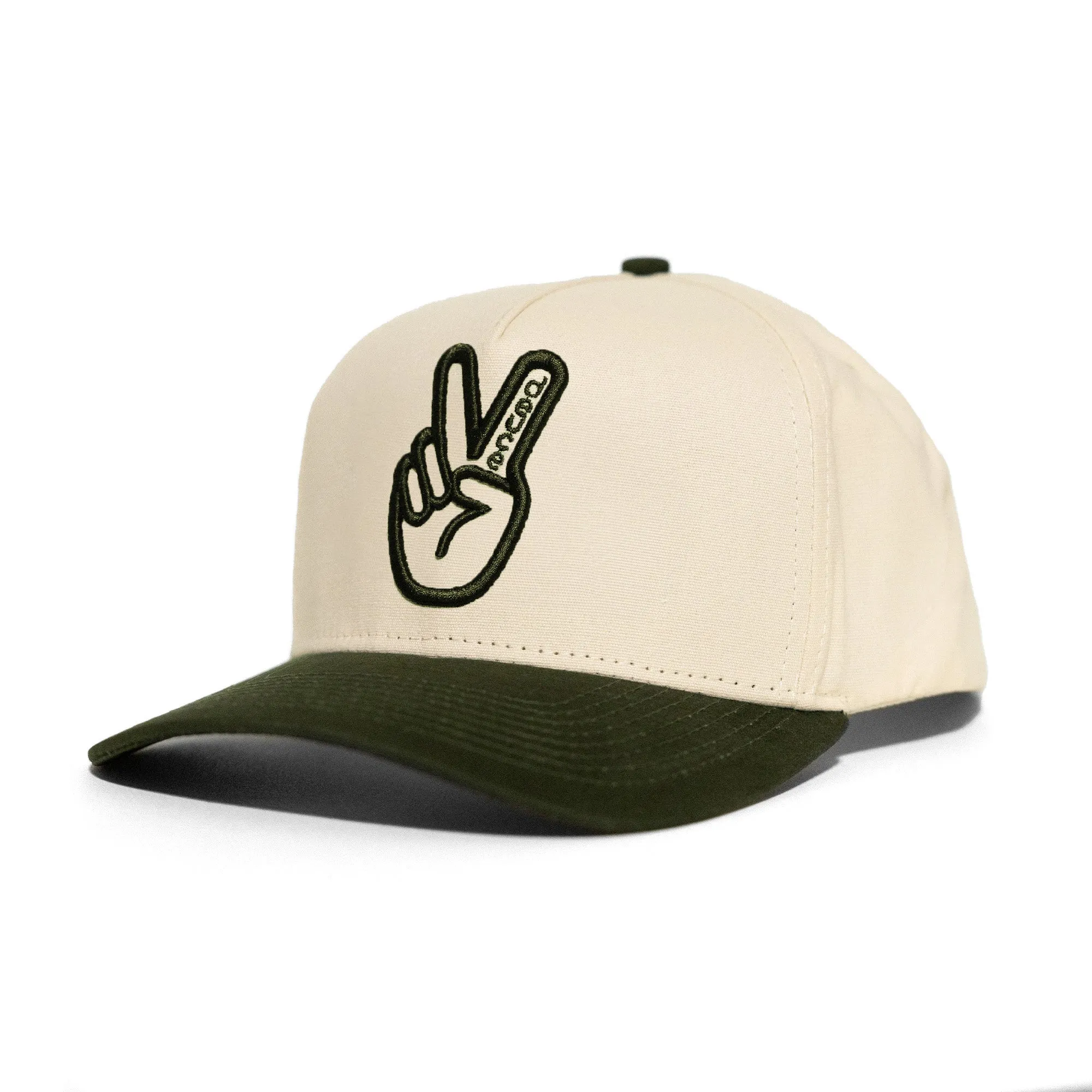 Deuce Peace Snapback Hat  | Off White/Forest Green