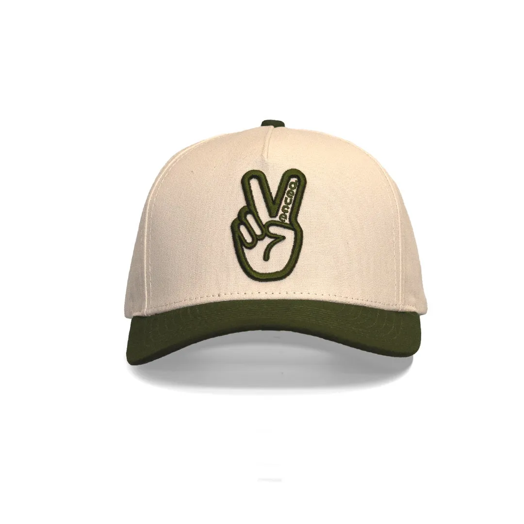 Deuce Peace Snapback Hat  | Off White/Forest Green