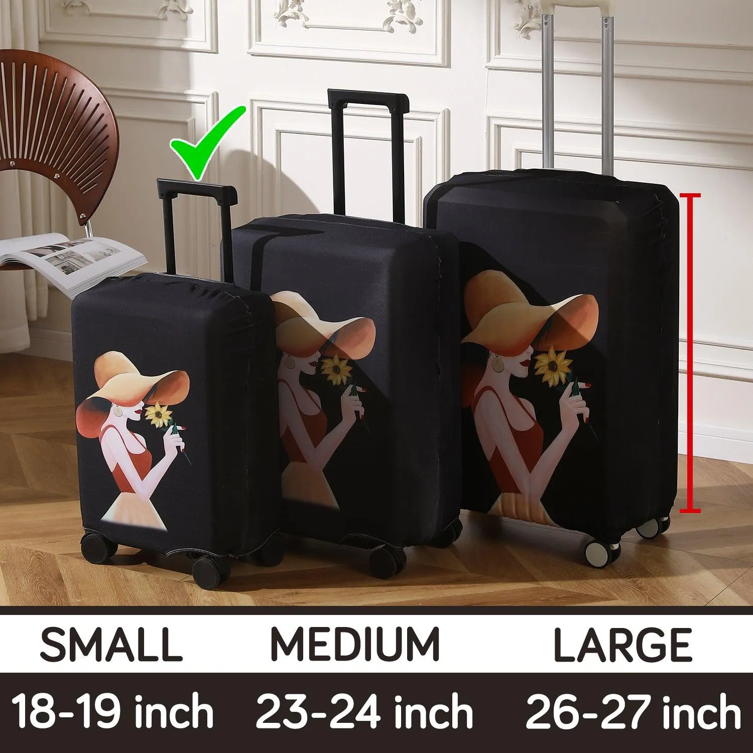 Durable 180 GSM Suitcase Covers S/M/L -Size for Trolley Suitcase, Black Elegant Lady