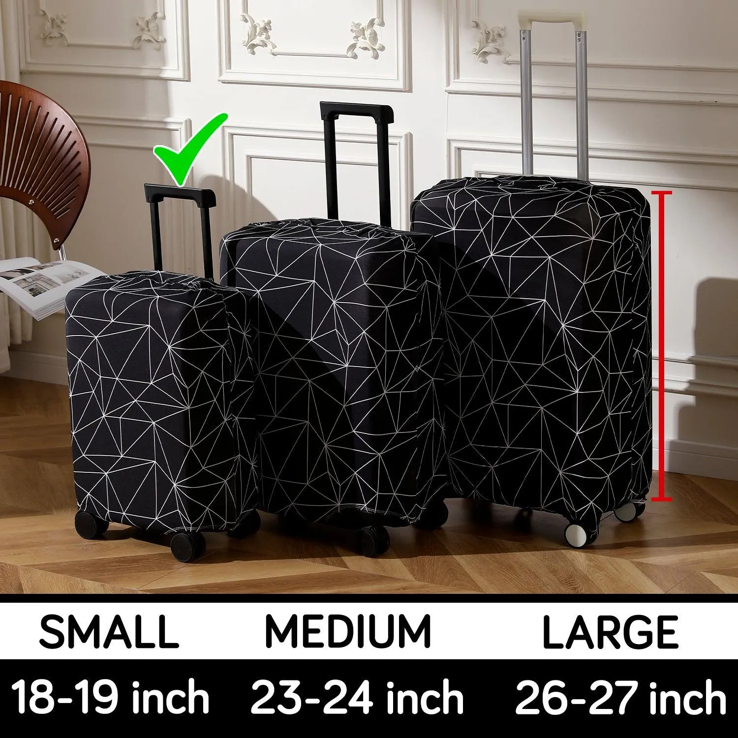 Durable 180 GSM Suitcase Covers S/M/L -Size for Trolley Suitcase, Black Geometric Abstract