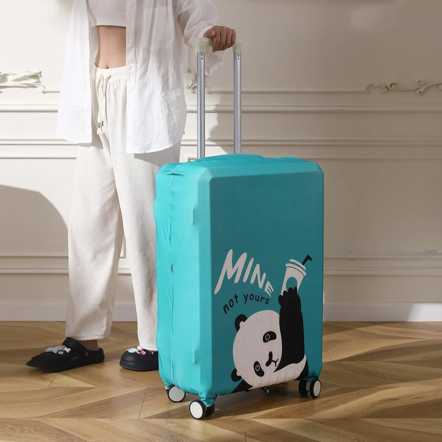 Durable 180 GSM Suitcase Covers S/M/L -Size for Trolley Suitcase, Blue Playful Panda