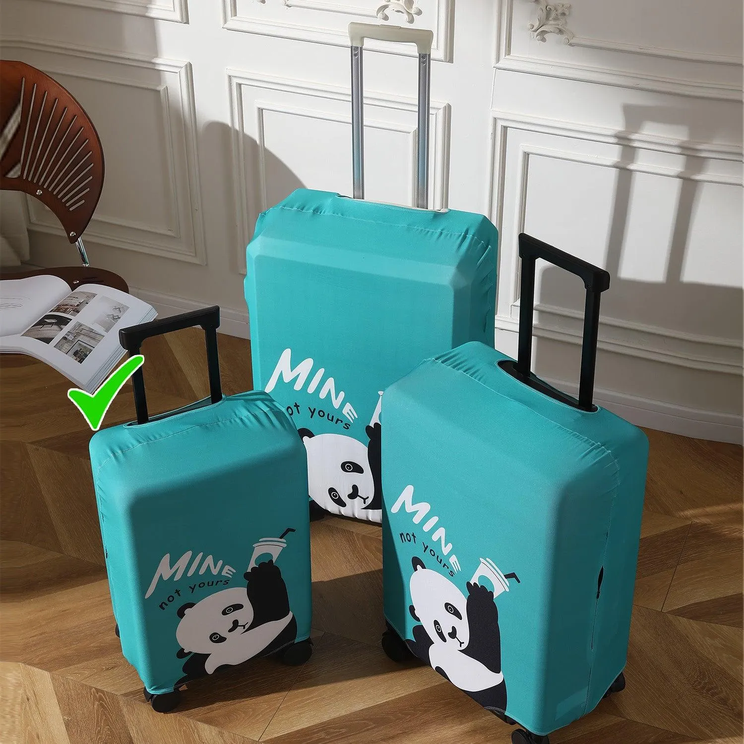 Durable 180 GSM Suitcase Covers S/M/L -Size for Trolley Suitcase, Blue Playful Panda