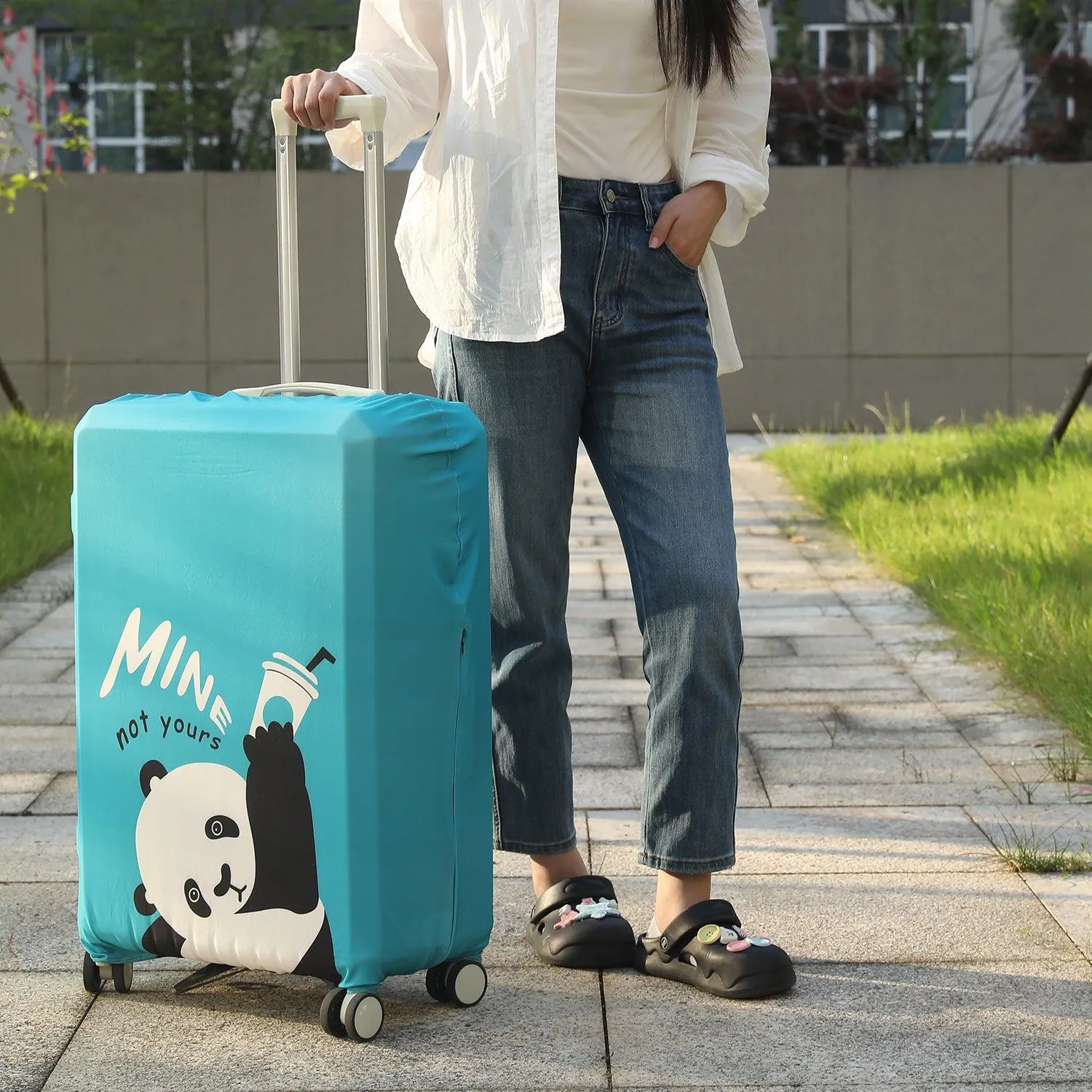 Durable 180 GSM Suitcase Covers S/M/L -Size for Trolley Suitcase, Blue Playful Panda