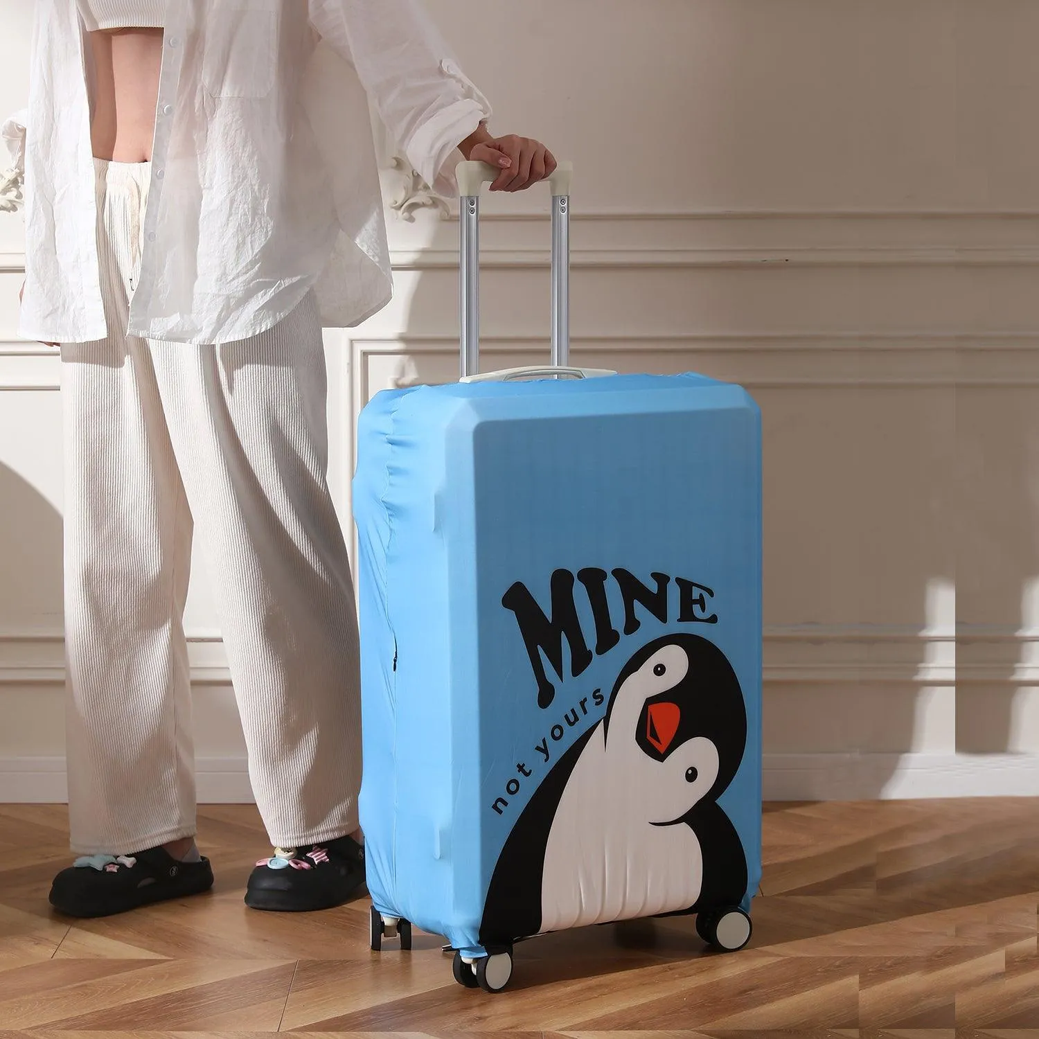 Durable 180 GSM Suitcase Covers S/M/L -Size for Trolley Suitcase, Blue Waddling Penguin