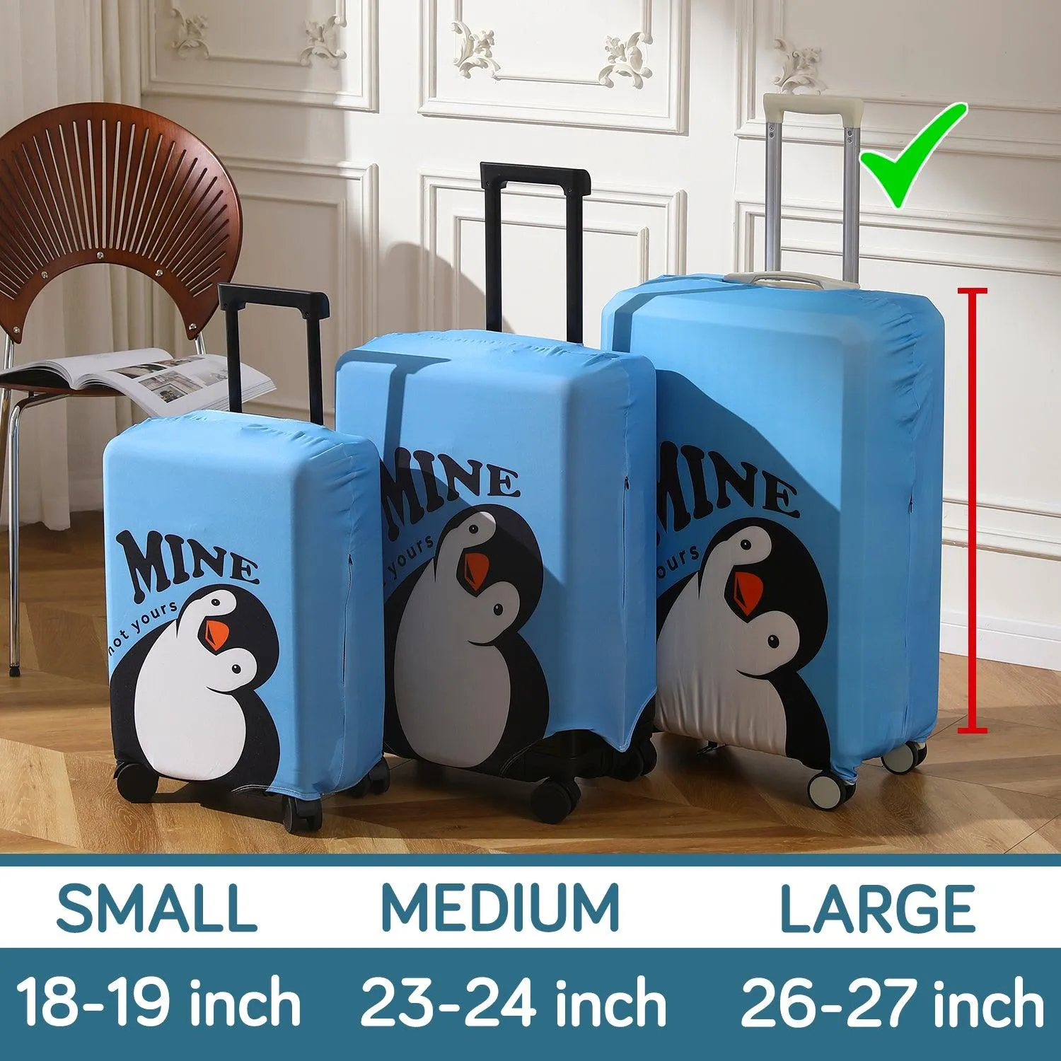 Durable 180 GSM Suitcase Covers S/M/L -Size for Trolley Suitcase, Blue Waddling Penguin