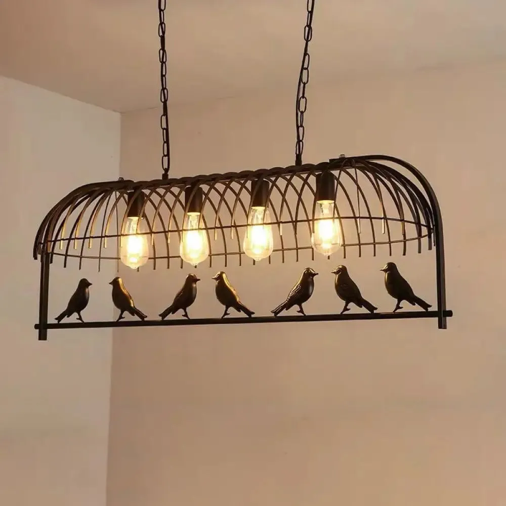 Farmhouse Metal Black Finish Birdcage Kitchen Island Suspension Light Fixture