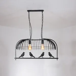 Farmhouse Metal Black Finish Birdcage Kitchen Island Suspension Light Fixture