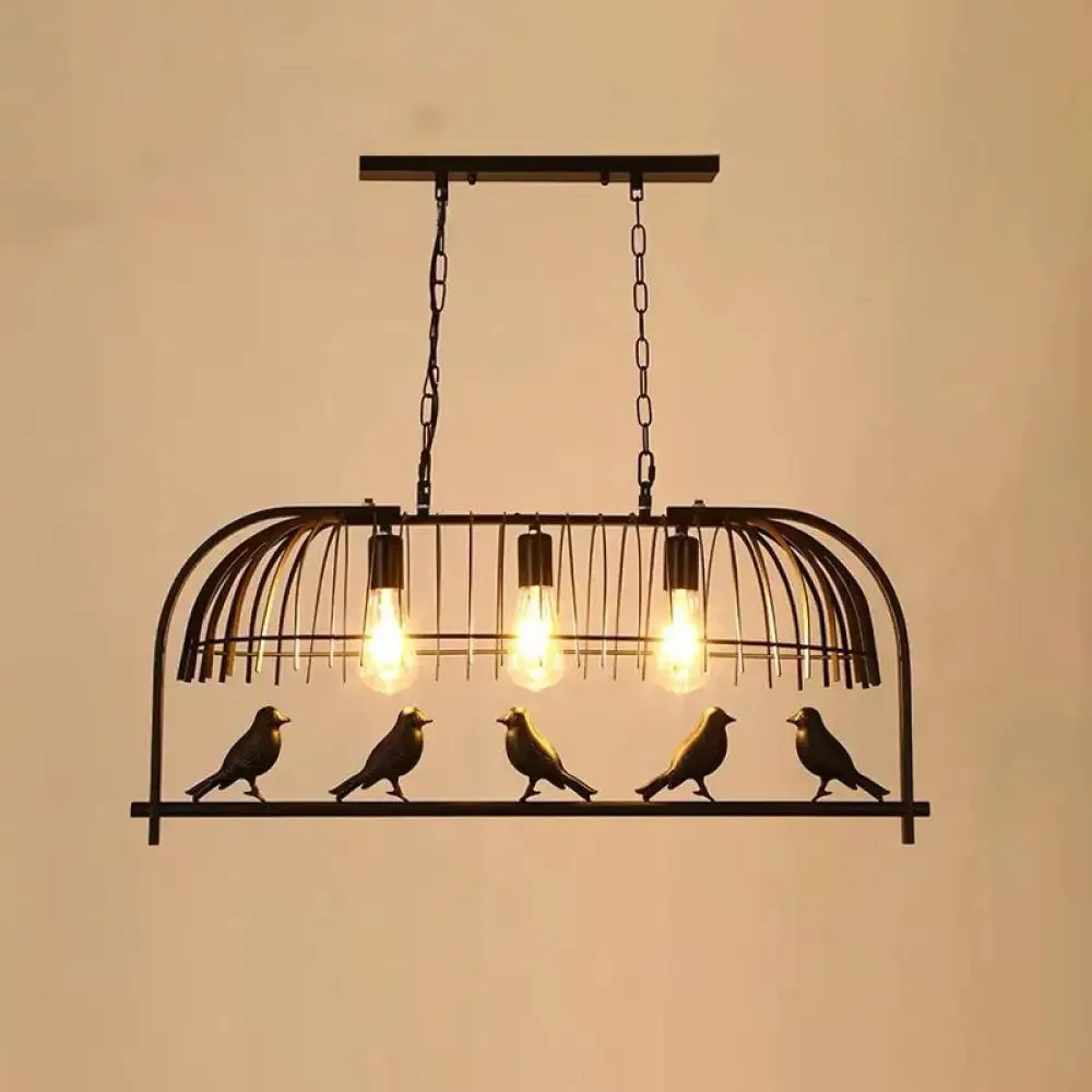 Farmhouse Metal Black Finish Birdcage Kitchen Island Suspension Light Fixture