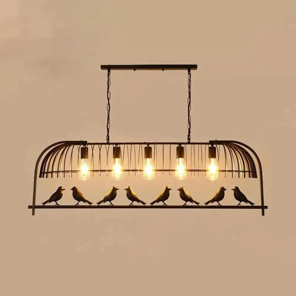 Farmhouse Metal Black Finish Birdcage Kitchen Island Suspension Light Fixture