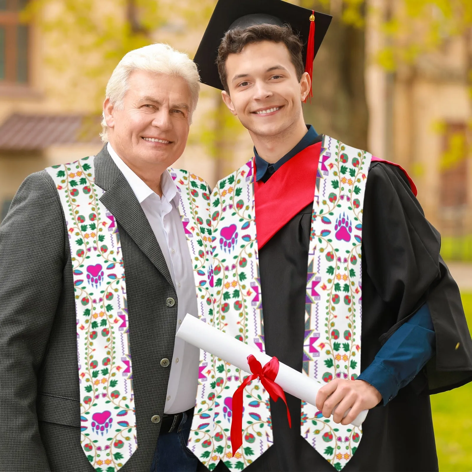 Geometric Floral Fall White Graduation Stole