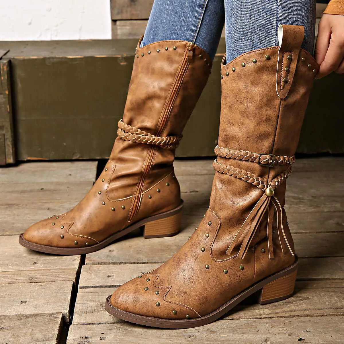 Glow Chic's Retro Tassel Boots With Braided Rope Strap