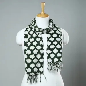 Green - Sanganeri Block Printed Cotton Stole with Tassels 03