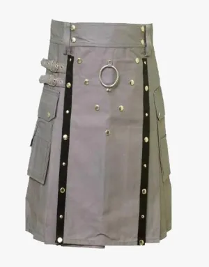 Grey Utility Kilt - Gothic Style - Grey Belted Kilt