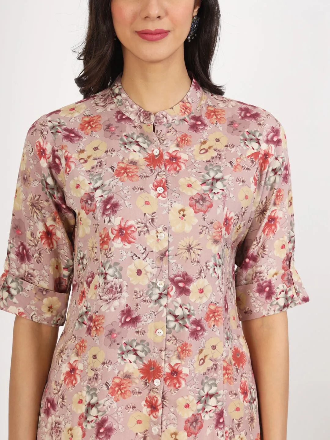 Jashvi Pink Floral Printed Rayon Top