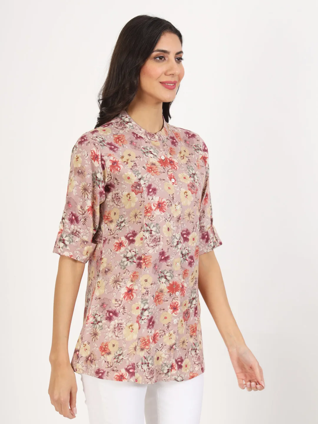 Jashvi Pink Floral Printed Rayon Top