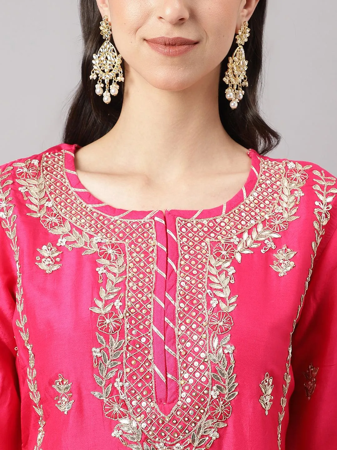 Jashvi Pink russian silk Hand embroidery Kurta Sharara with Organza dupatta