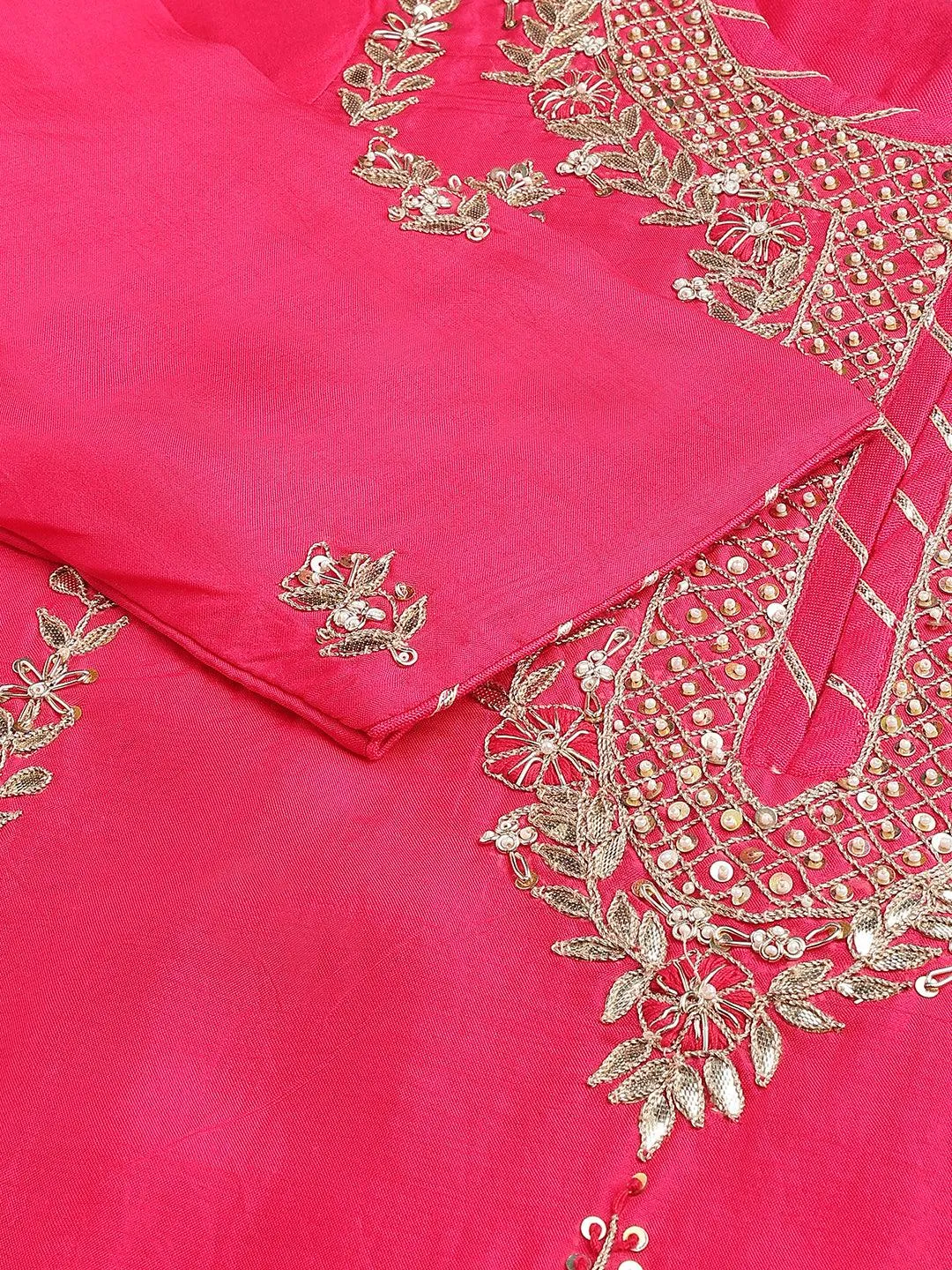 Jashvi Pink russian silk Hand embroidery Kurta Sharara with Organza dupatta