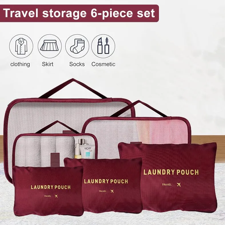 Kuber Industries 18 Pcs Travel Luggage Bag | Toiletry Bag for Jewellery-Watches-Bracelets | Multi-Purpose Storage Bag with Handle | Travel Utility Storage Pouches | LYN16-MRO | Maroon| Pack of 3