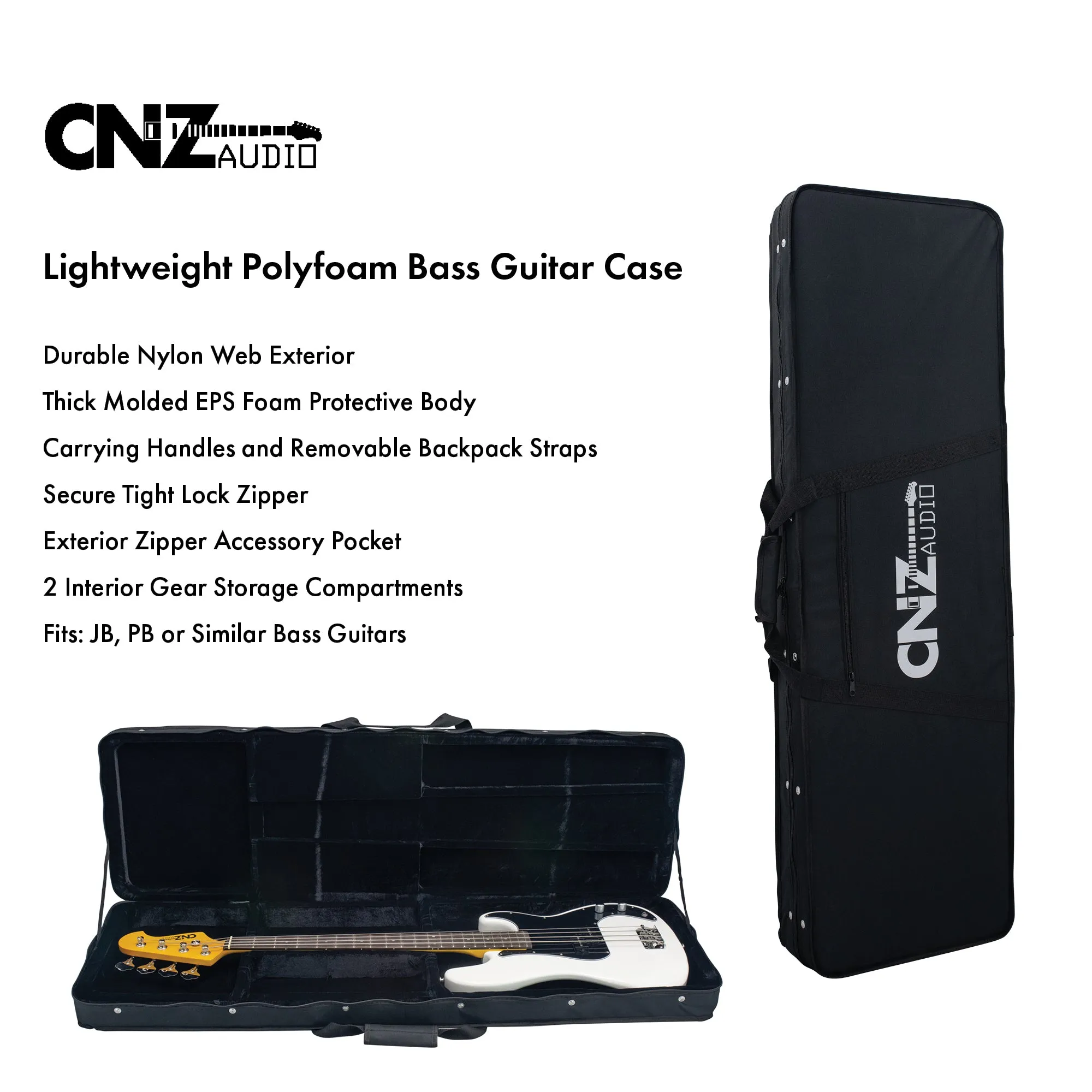 Lightweight Polyfoam Bass Guitar Case - Black