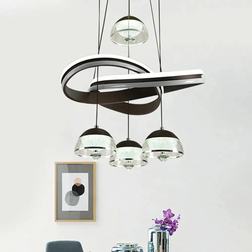 Modern Black Domed Pendant Light with 4 LED Heads and Strip Beam for Dining Room Cluster