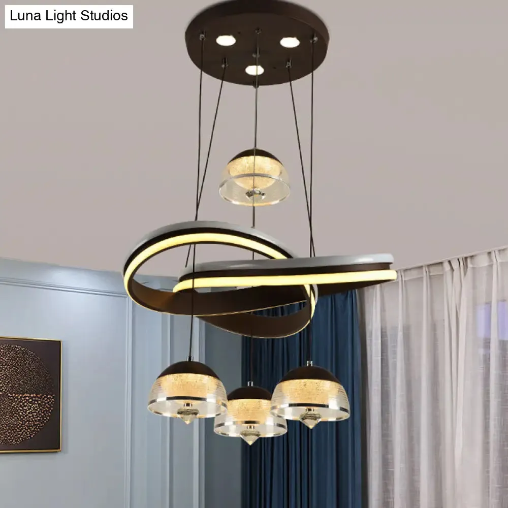 Modern Black Domed Pendant Light with 4 LED Heads and Strip Beam for Dining Room Cluster