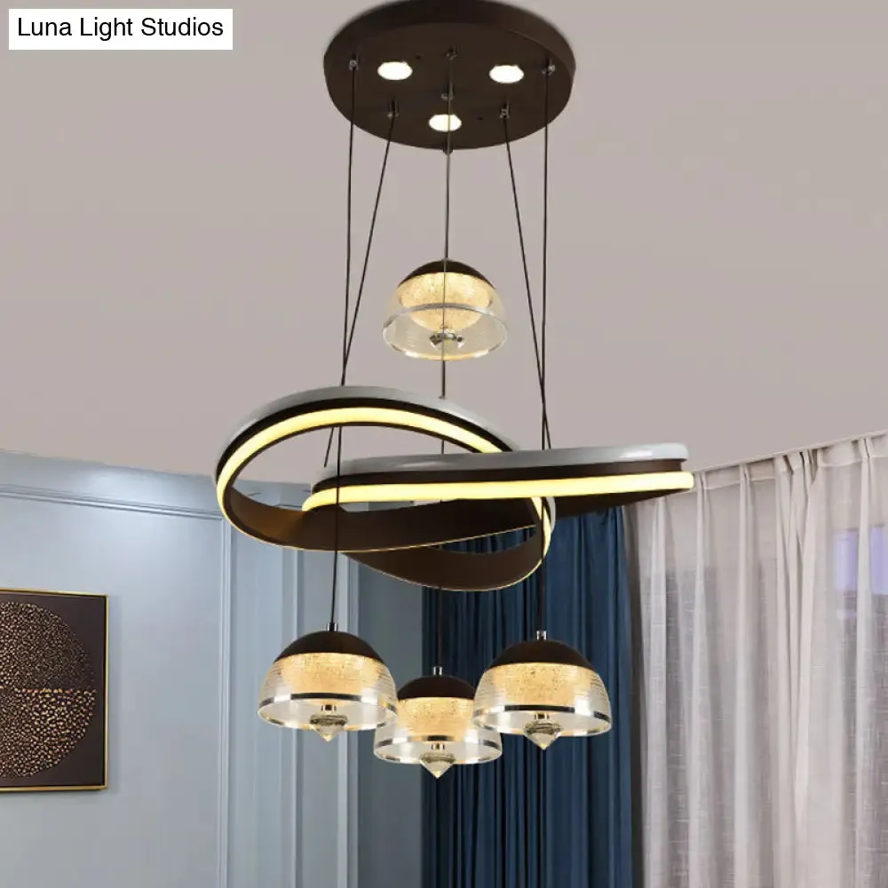 Modern Black Domed Pendant Light with 4 LED Heads and Strip Beam for Dining Room Cluster