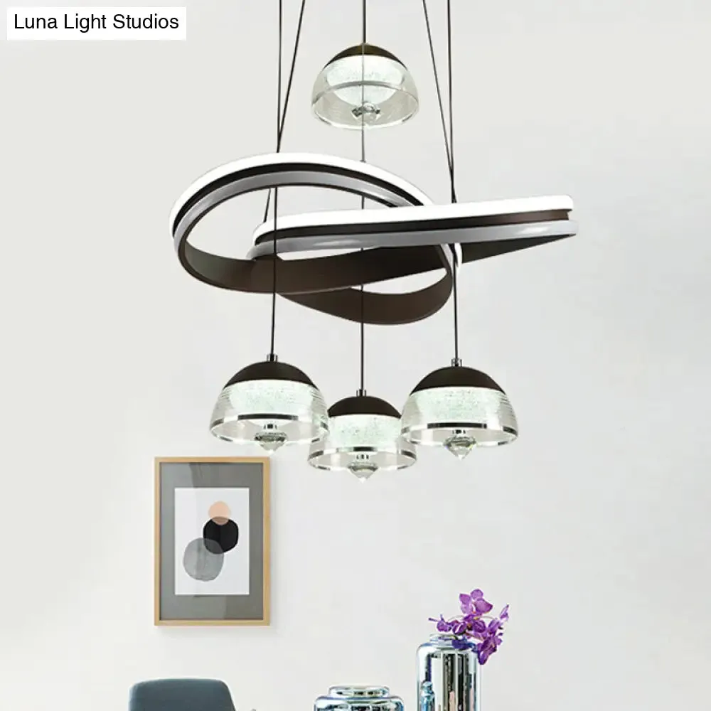 Modern Black Domed Pendant Light with 4 LED Heads and Strip Beam for Dining Room Cluster