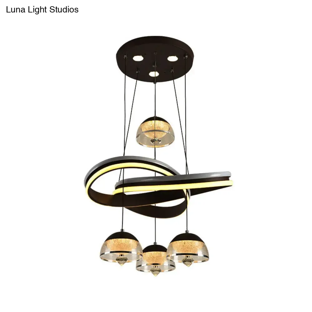 Modern Black Domed Pendant Light with 4 LED Heads and Strip Beam for Dining Room Cluster