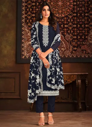 Navy Blue Chikankari Embroidery Georgette Salwar Kameez Suit