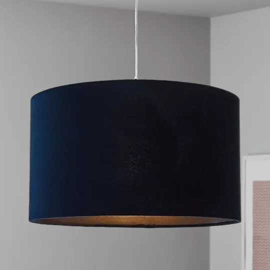 Navy Blue Velvet Drum Shade 35cm