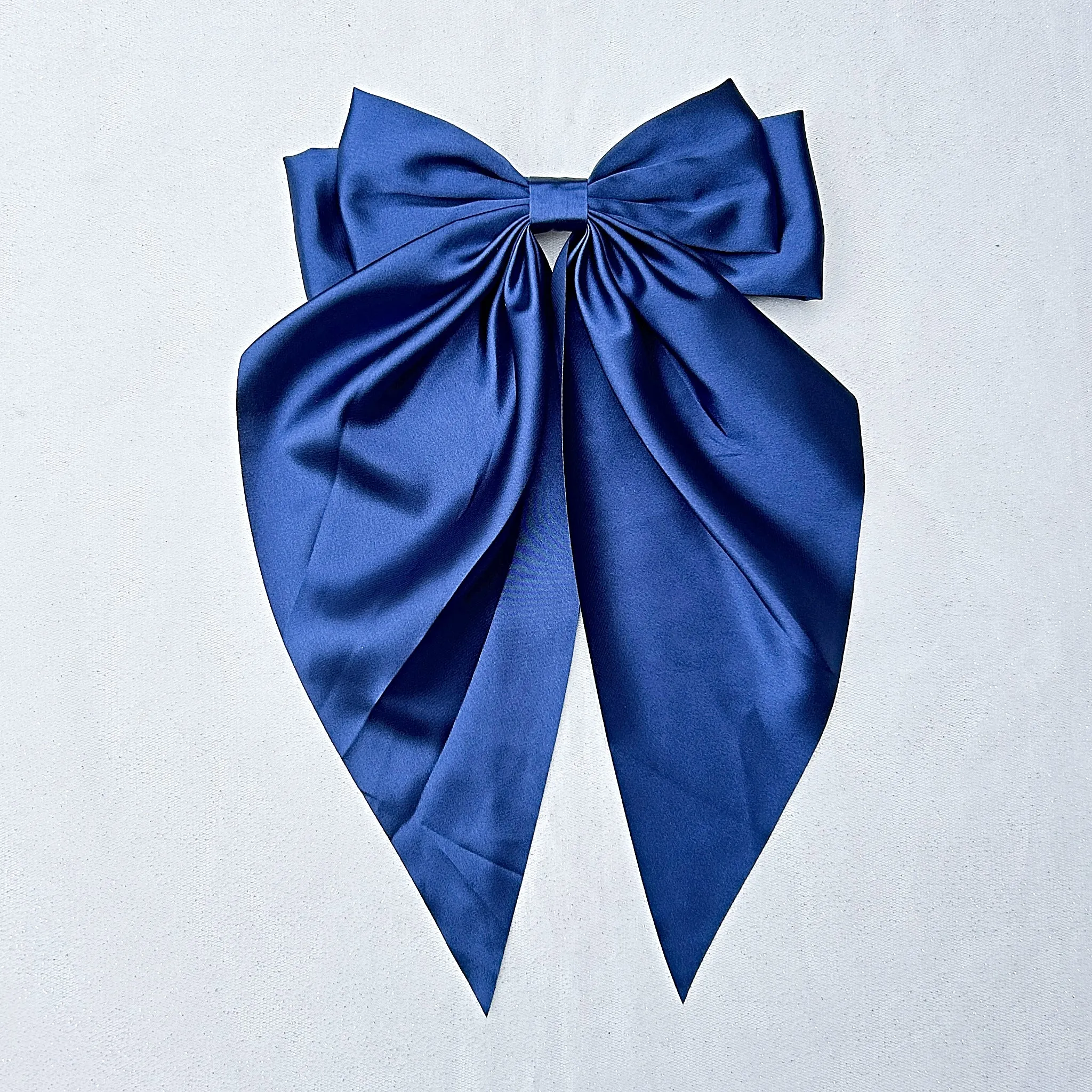 Navy Satin Hair Bow Navy Hair Clip Long Bow