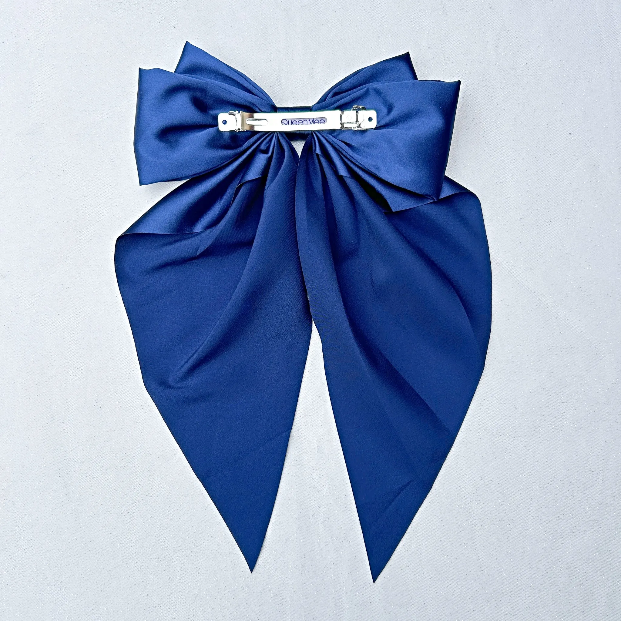 Navy Satin Hair Bow Navy Hair Clip Long Bow