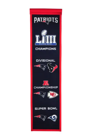 New England Patriots Winning Streak Road to Super Bowl LIII Champions Banner