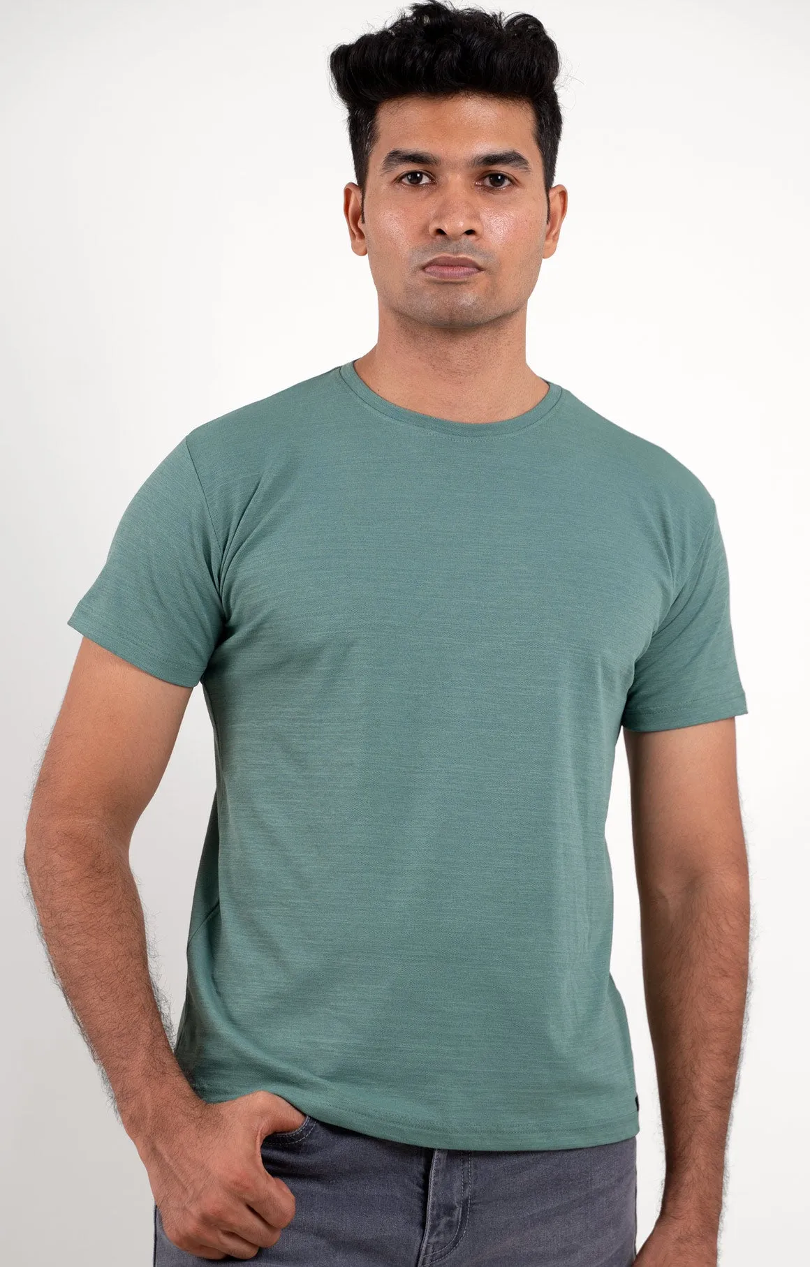 Olive Green Crew Neck Tshirt - ProStretch Classic Tshirt For ManTee