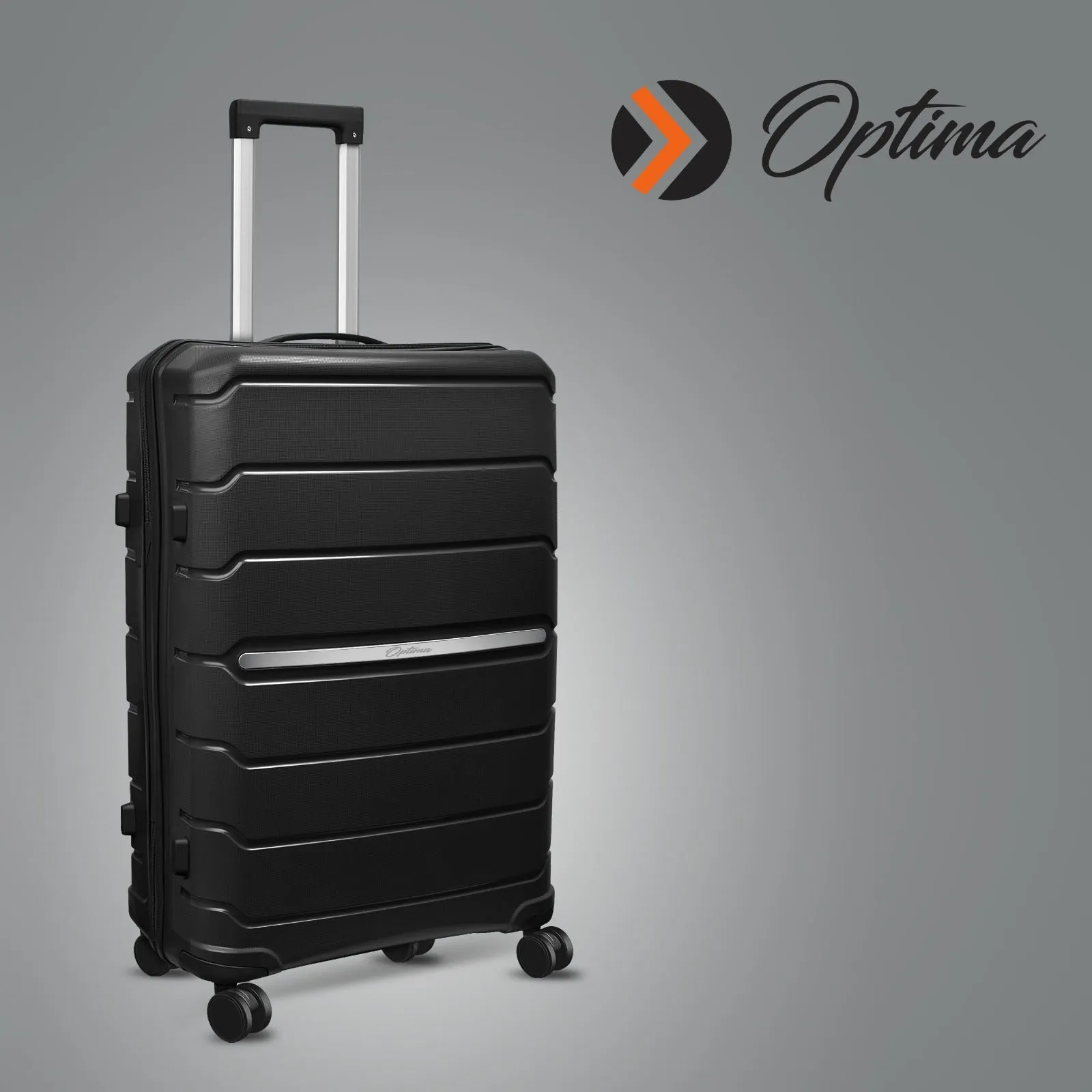 OPTIMA Zenith Hardside Luggage with Spinners, 2PC SET (Carry-on/Medium) (Black)