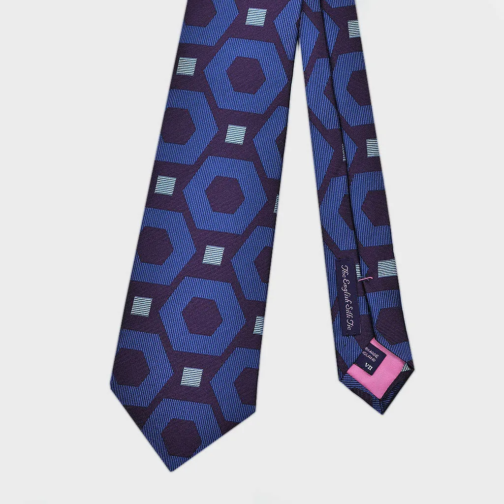 Pentagons & Squares Woven Silk Tie in Blues