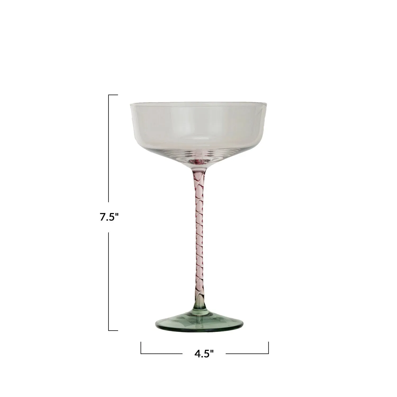 Pink Stem Green Base 10oz Champagne/Coupe Glass