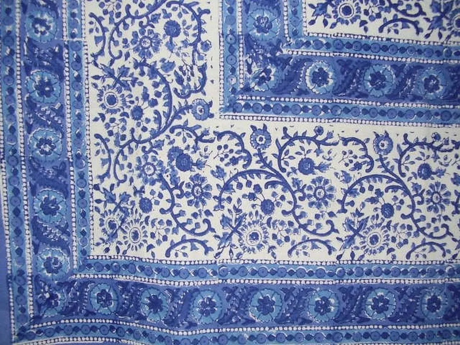 Rajasthan Block Print Cotton Tablecloth 100" x 70" Blue