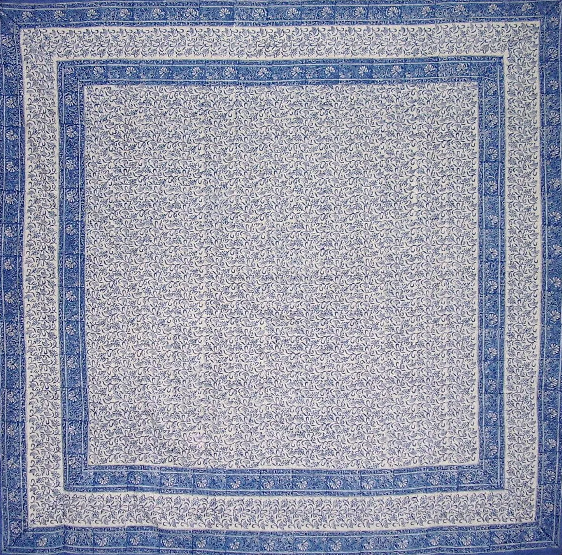 Rajasthan Block Print Tapestry Cotton Bedspread 106" x 106" Queen Blue