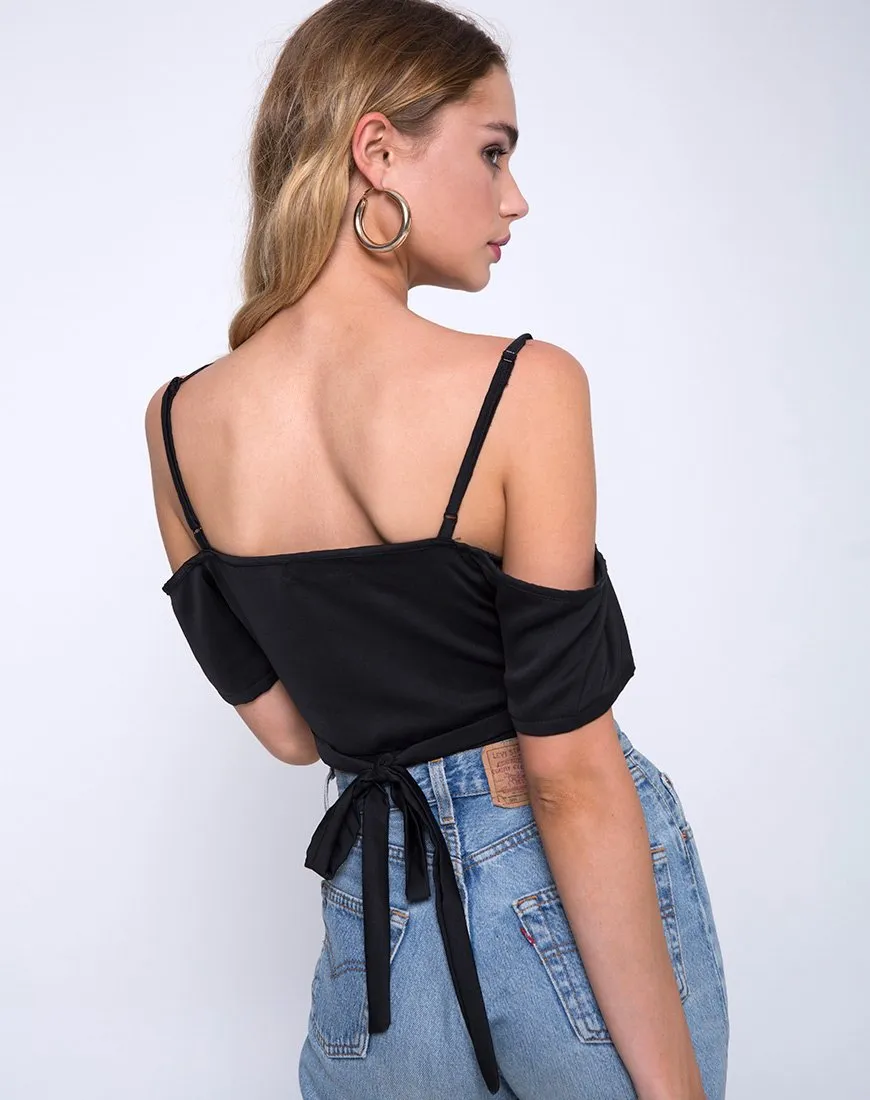 Renta Cold Shoulder Top in Satin Black