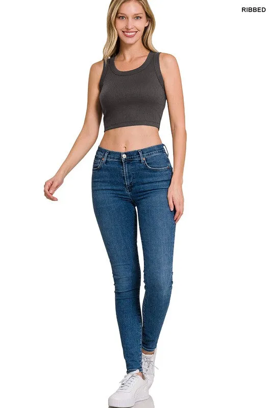 RIBBED SCOOP NECK CROP TANK TOP