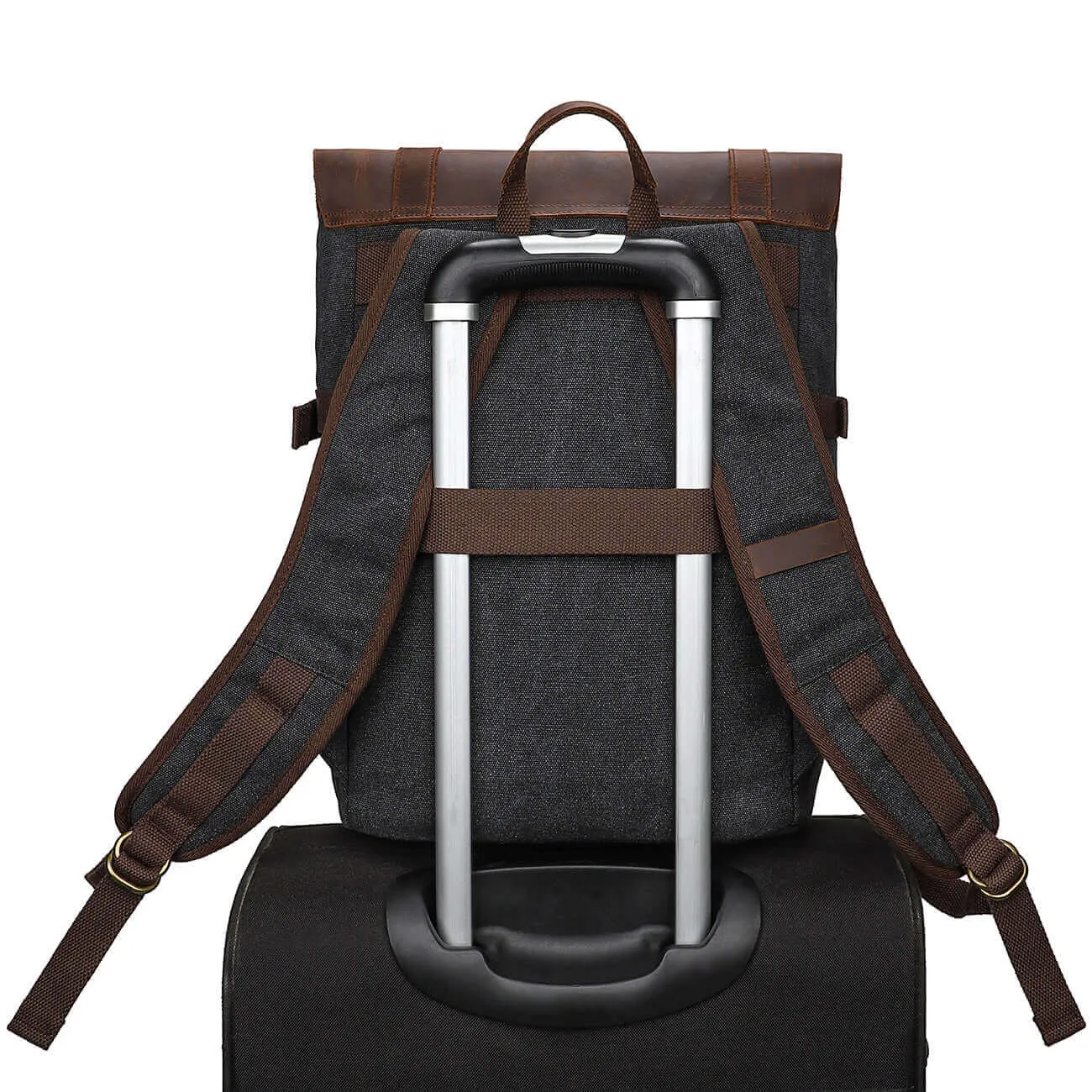 Rugged Crazy Horse Leather & Canvas Laptop Backpack - Fits 15.6" Laptop 22L